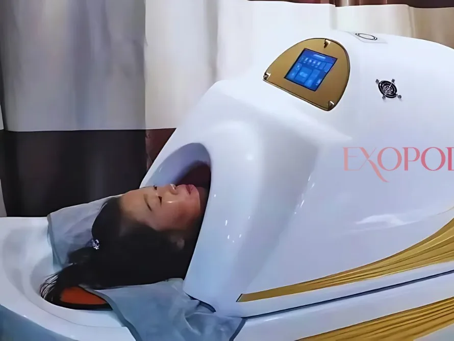 A guest resting inside the Wellness Pod